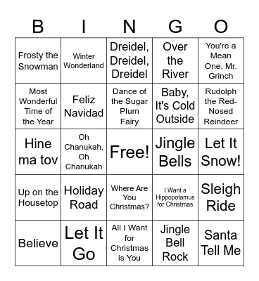 Winter Song Bingo Card