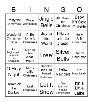 Holiday Bingo Card