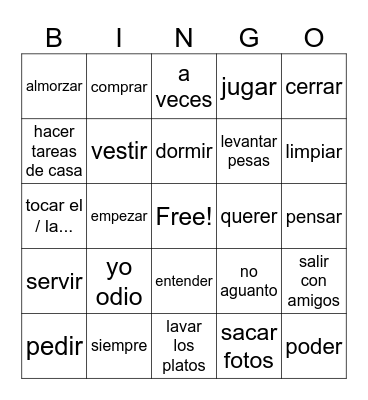 Boot verbs / vocab 4.1 Bingo Card