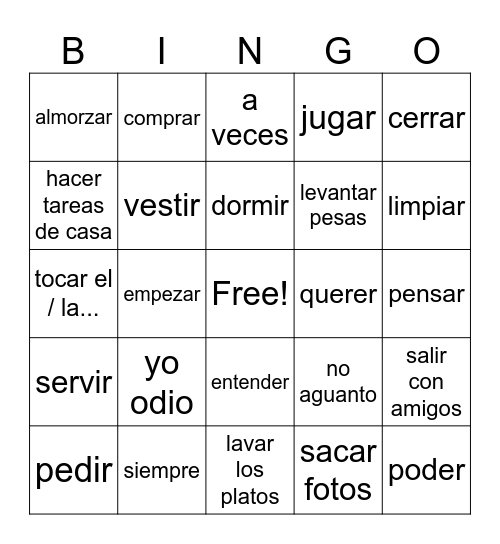 Boot verbs / vocab 4.1 Bingo Card