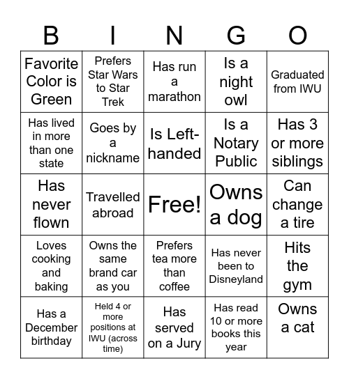 Holiday Party - Find the Coworker Bingo Card