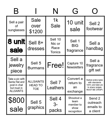 Holiday Bingo Card