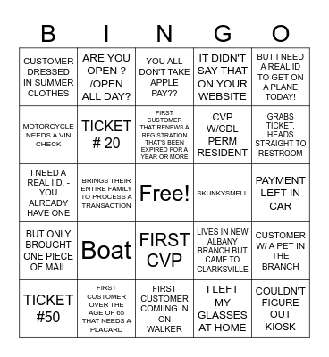 BMV SNOW DAY BINGO Card