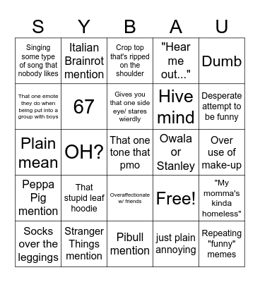 Popular Girl Bingo Card