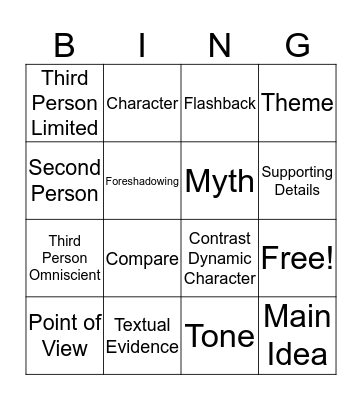 ELA Vocabulary BINGO Card