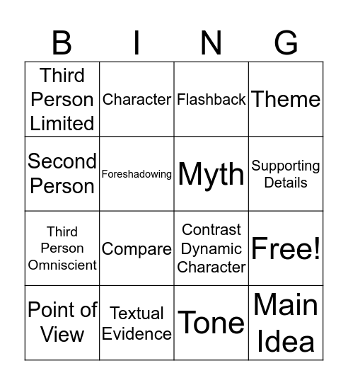 ELA Vocabulary BINGO Card