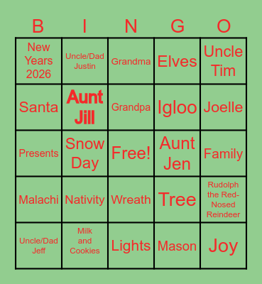 Merry Christmas Bingo Card