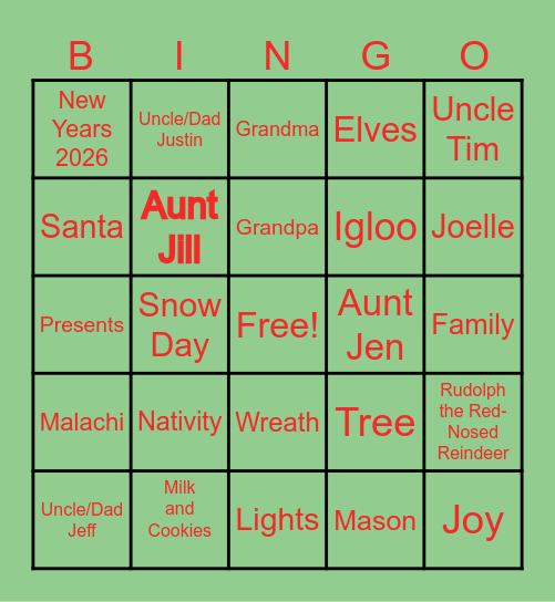 Merry Christmas Bingo Card