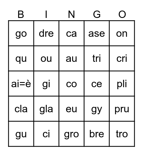 LETTRES/SONS - BAC 3 Bingo Card