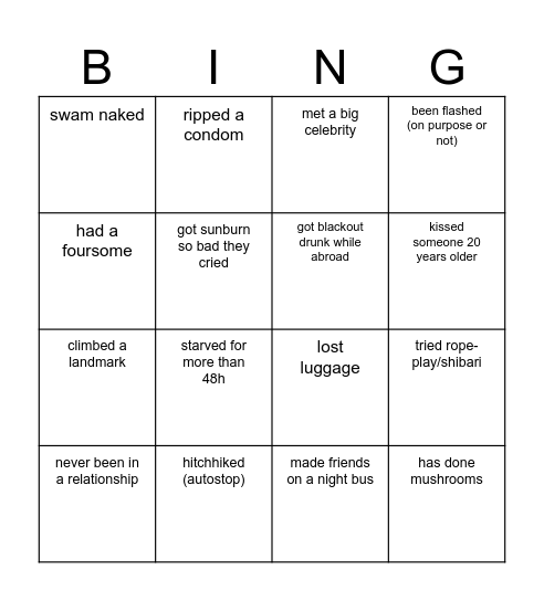 Find somebody who Bingo Card