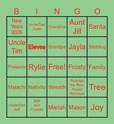 Merry Christmas Bingo Card