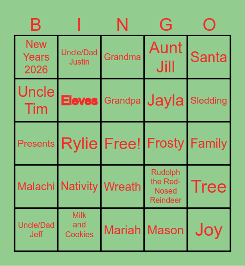 Merry Christmas Bingo Card