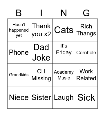 It's Friday Friday Bingo Card