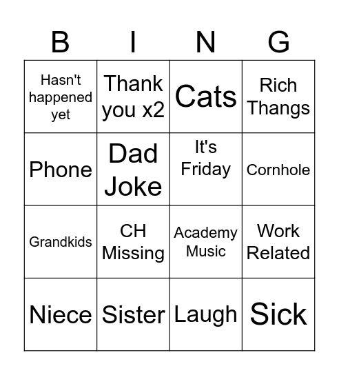 It's Friday Friday Bingo Card