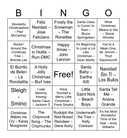DWJH Christmas Singo Bingo Card