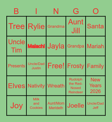 Merry Christmas Bingo Card