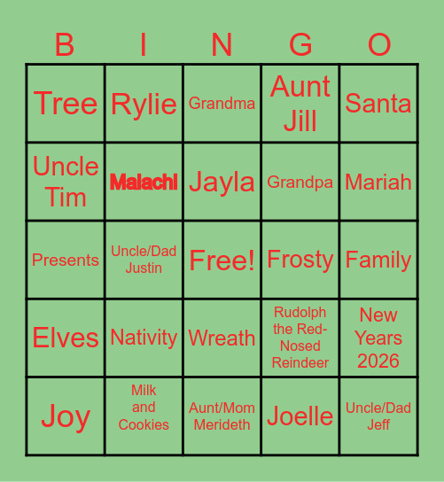 Merry Christmas Bingo Card