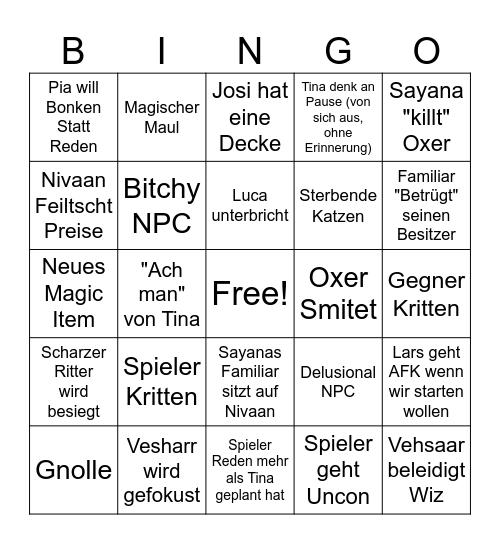 Aephari Bingo Session 12.12.25 Bingo Card