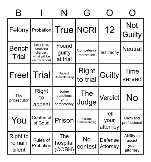 Competency Bingo Card