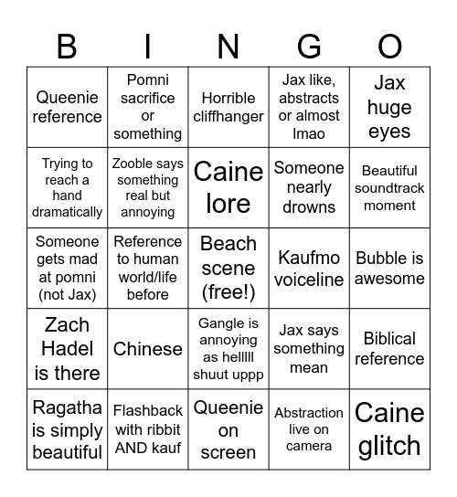 Episode 7 TADC Bingo Card