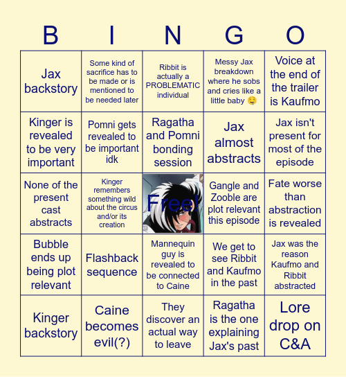TADC Episode 7 Bingo Card