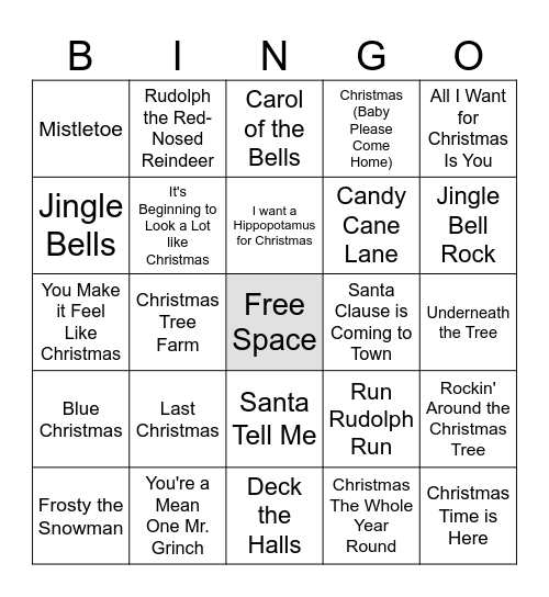 Christmas Music Bingo Card