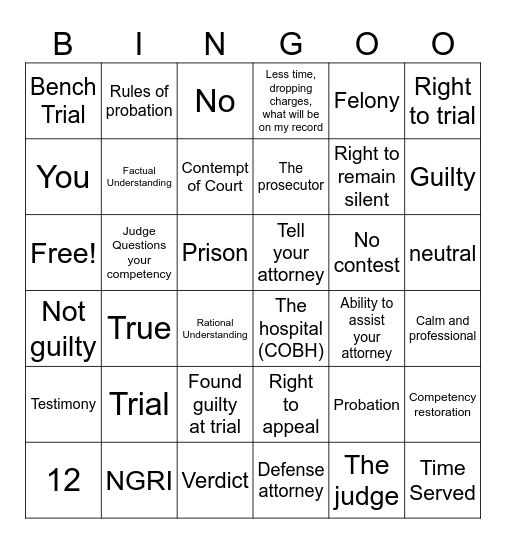 Competency Bingo Card