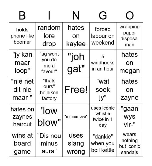 johan Bingo Card
