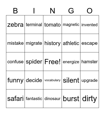 multisyllabic words Bingo Card