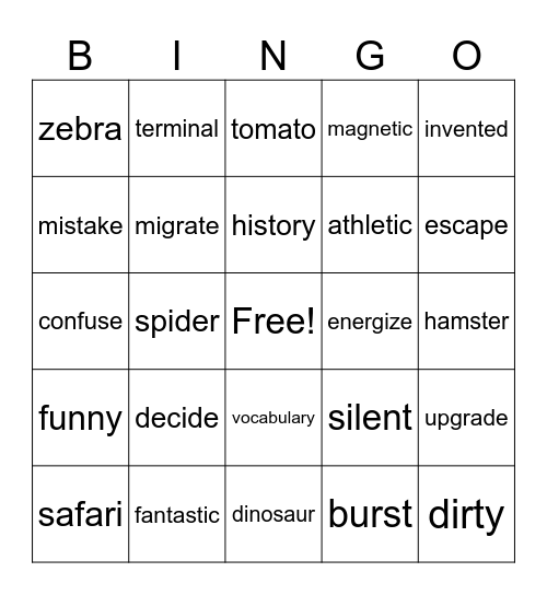 multisyllabic words Bingo Card