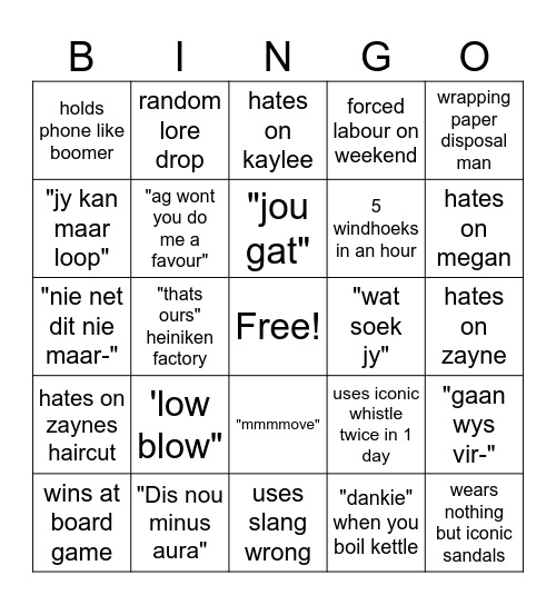 johan Bingo Card