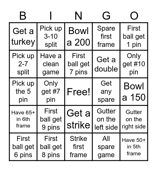 Bowling Bingo Card