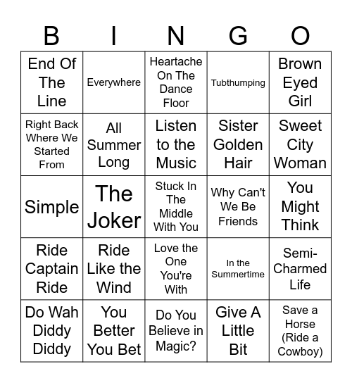 Feeling Good Songs Bingo Card
