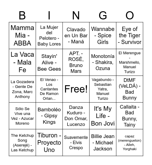 Bingo Musical Cumpleañeras Diciembre Bingo Card