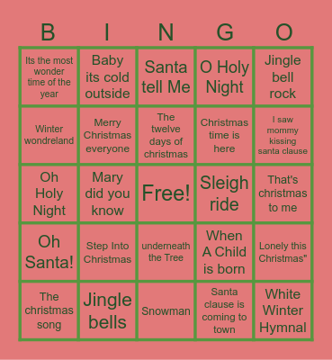 Christmas Music Bingo Card