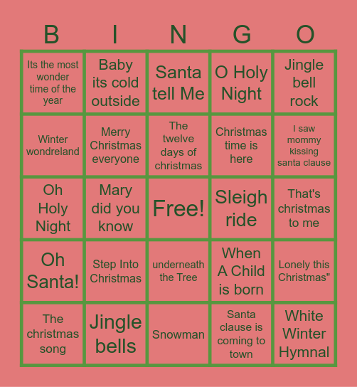Christmas Music Bingo Card