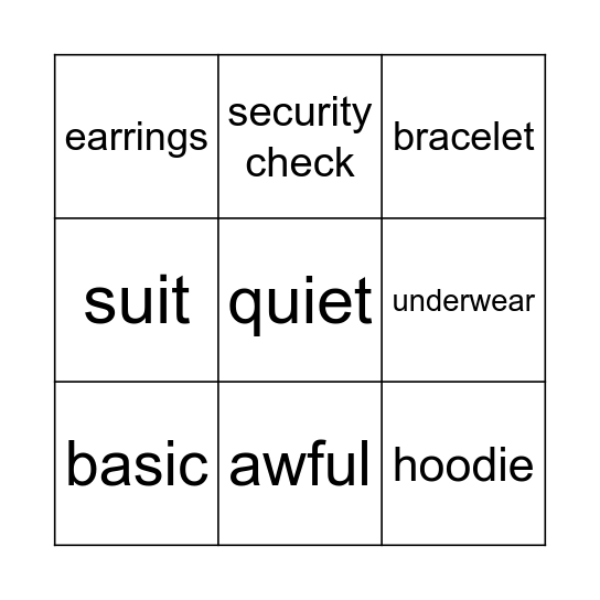 U1-U3 Bingo Card