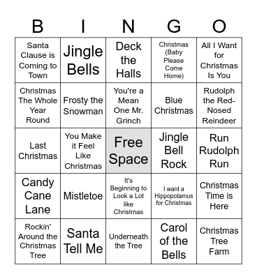 Christmas Music Bingo Card