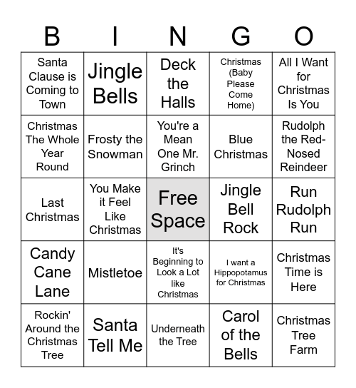 Christmas Music Bingo Card
