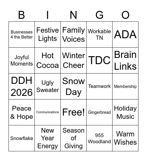 TDC Holiday Bingo Card