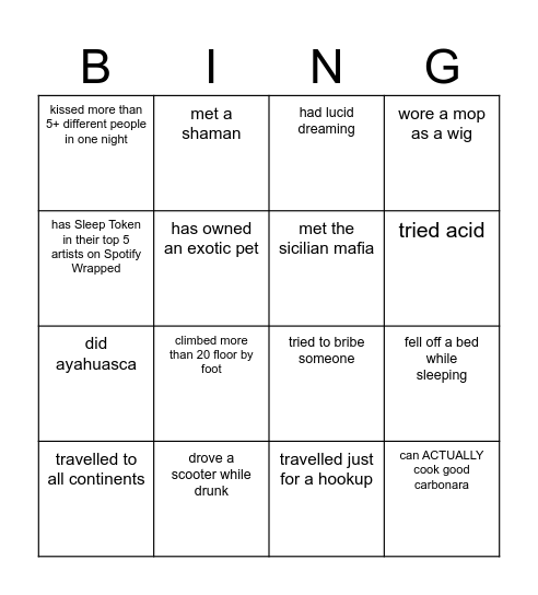 Find somebody who Bingo Card