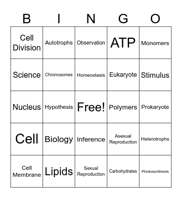 Biology Bingo Card