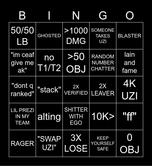 krunker cancer Bingo Card