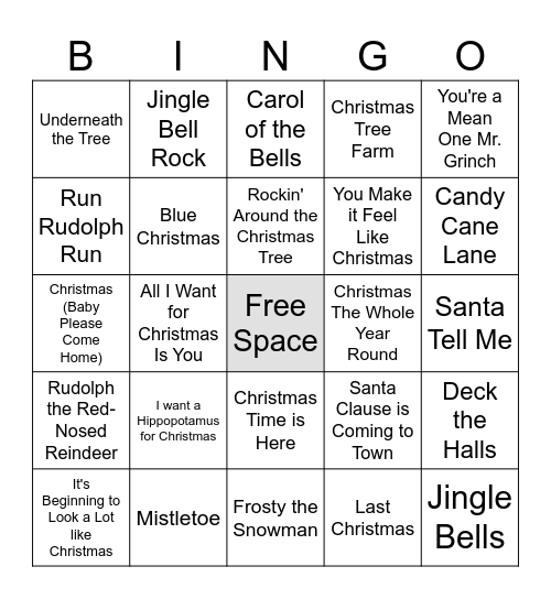 Christmas Music Bingo Card