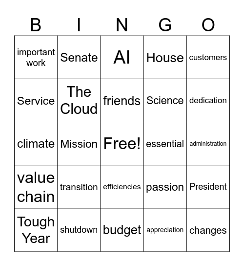 Town Hall Bingo Card