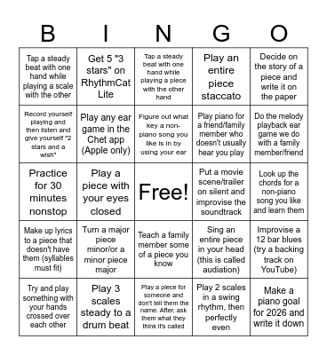 Winter Break Practice BINGO Card