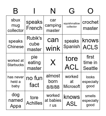 Get two lines to win! Bingo Card