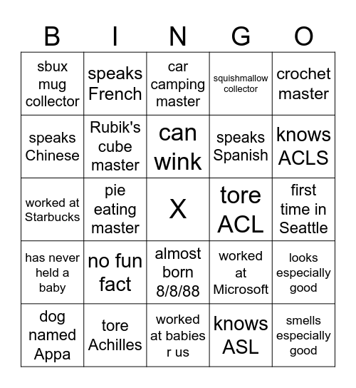 Get two lines to win! Bingo Card