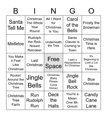 Christmas Music Bingo Card