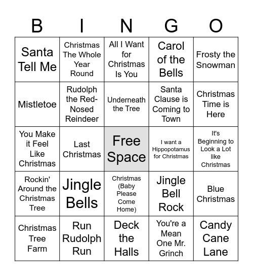 Christmas Music Bingo Card